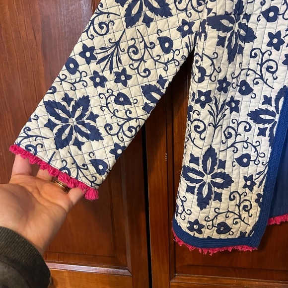 Boden Quilted Open Front Blue and White Jacket Size 2 - Picture 2 of 6